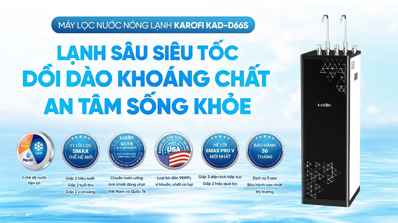 Máy lọc nước nóng lạnh nguội Karofi KAD-D66S