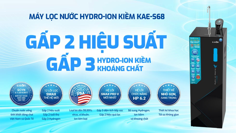 Máy lọc nước Hydro- ion kiềm Karofi KAE-S68